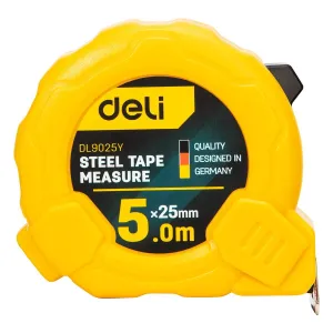 Oceľové meracie pásmo 5 m/25 mm Deli Tools EDL9025Y (žlté)